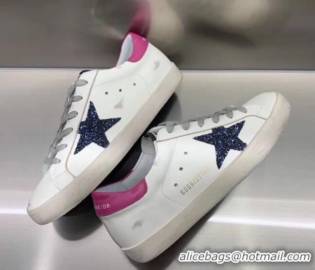 Duplicate Golden Goose GGDB Super-Star Sneakers with Blue Glitter Star White 052151