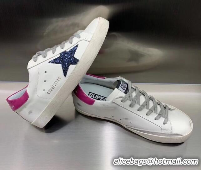 Duplicate Golden Goose GGDB Super-Star Sneakers with Blue Glitter Star White 052151