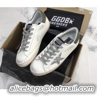 Modern Golden Goose GGDB Super-Star Sneakers with Silver Glitter Star White 052153