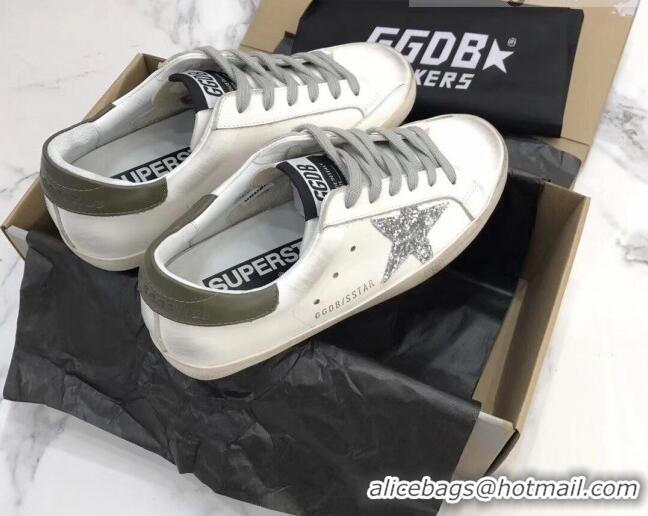 Modern Golden Goose GGDB Super-Star Sneakers with Silver Glitter Star White 052153