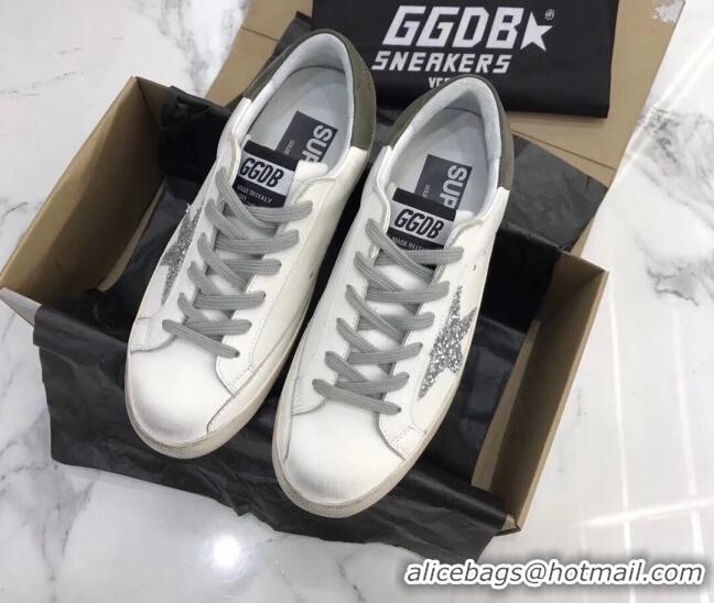 Modern Golden Goose GGDB Super-Star Sneakers with Silver Glitter Star White 052153