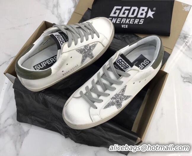 Modern Golden Goose GGDB Super-Star Sneakers with Silver Glitter Star White 052153