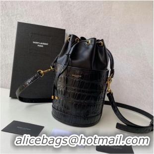 Discount Yves Saint Laurent IN CROCODILE-EMBOSSED LACQUERED LEATHER AND LAMBSKIN Y677825 black