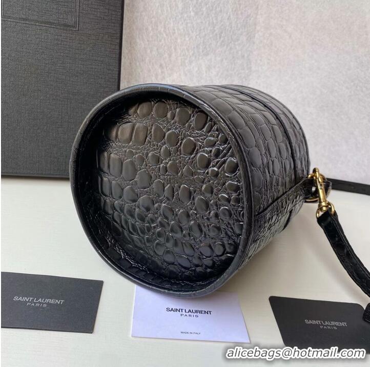 Discount Yves Saint Laurent IN CROCODILE-EMBOSSED LACQUERED LEATHER AND LAMBSKIN Y677825 black