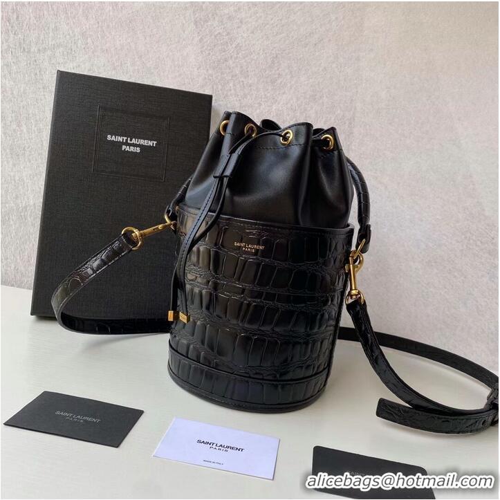 Discount Yves Saint Laurent IN CROCODILE-EMBOSSED LACQUERED LEATHER AND LAMBSKIN Y677825 black