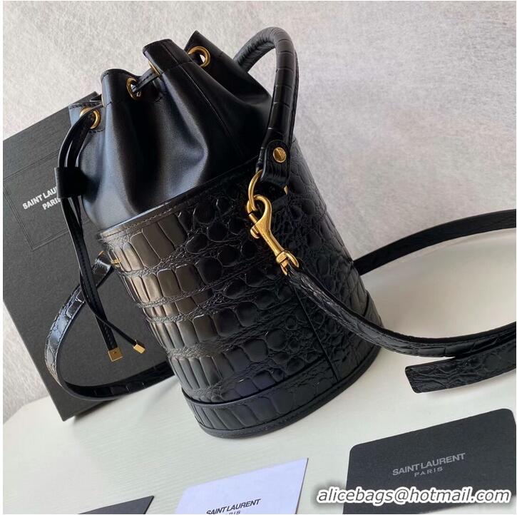 Discount Yves Saint Laurent IN CROCODILE-EMBOSSED LACQUERED LEATHER AND LAMBSKIN Y677825 black