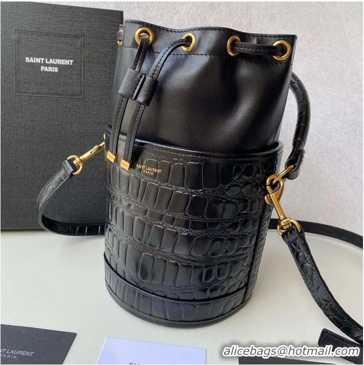 Discount Yves Saint Laurent IN CROCODILE-EMBOSSED LACQUERED LEATHER AND LAMBSKIN Y677825 black