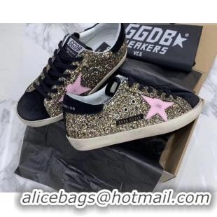 Stylish Golden Goose GGDB Glitter Super-Star Sneakers Gold/Pink/Black 052157