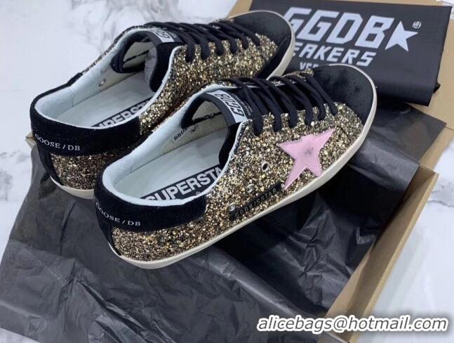 Stylish Golden Goose GGDB Glitter Super-Star Sneakers Gold/Pink/Black 052157