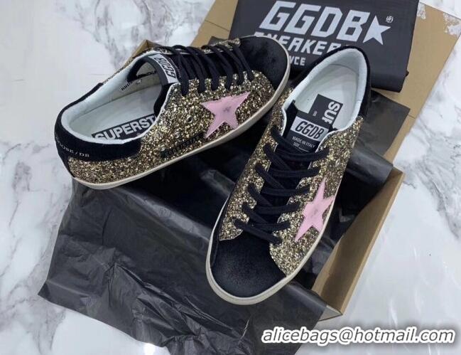 Stylish Golden Goose GGDB Glitter Super-Star Sneakers Gold/Pink/Black 052157