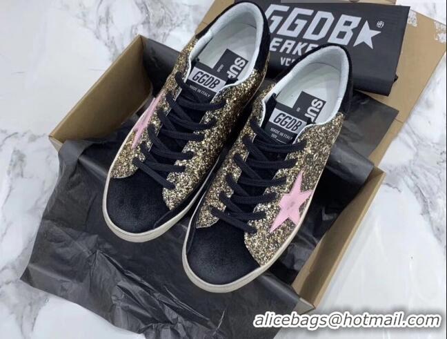 Stylish Golden Goose GGDB Glitter Super-Star Sneakers Gold/Pink/Black 052157