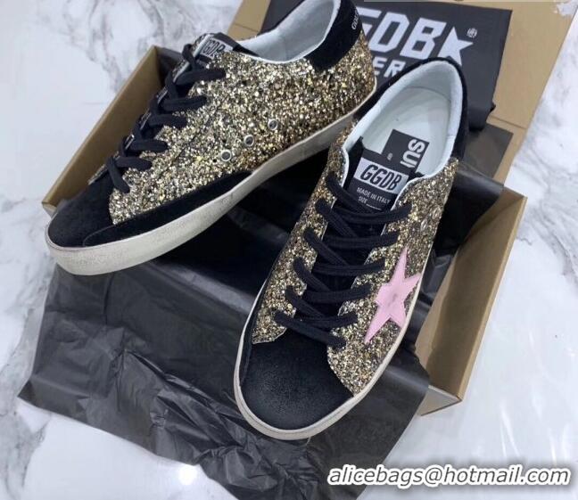 Stylish Golden Goose GGDB Glitter Super-Star Sneakers Gold/Pink/Black 052157