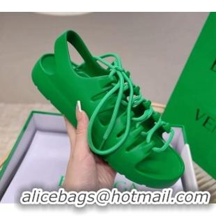 Good Quality Bottega Veneta Jelly Rubber Lace-up Flat Sandals Grass Green 2051913