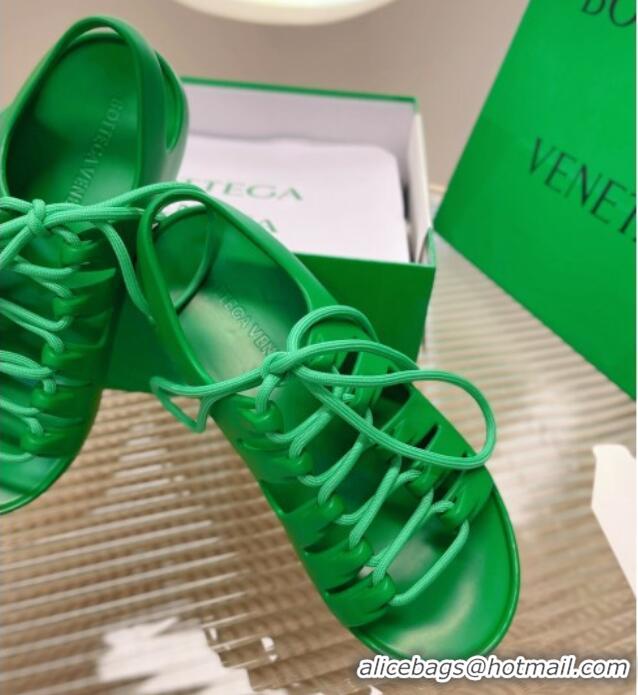 Good Quality Bottega Veneta Jelly Rubber Lace-up Flat Sandals Grass Green 2051913