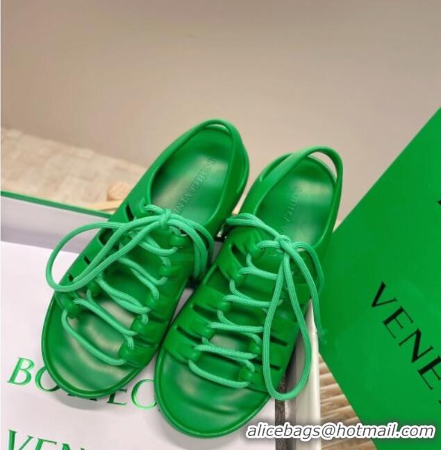 Good Quality Bottega Veneta Jelly Rubber Lace-up Flat Sandals Grass Green 2051913