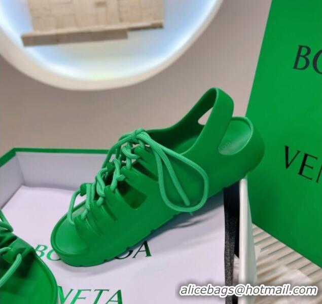 Good Quality Bottega Veneta Jelly Rubber Lace-up Flat Sandals Grass Green 2051913