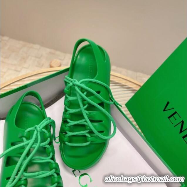 Good Quality Bottega Veneta Jelly Rubber Lace-up Flat Sandals Grass Green 2051913