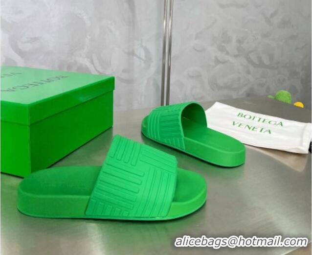 Stylish Bottega Veneta Rubber Slider Flat Slide Sandals Green 2051931