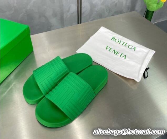 Stylish Bottega Veneta Rubber Slider Flat Slide Sandals Green 2051931