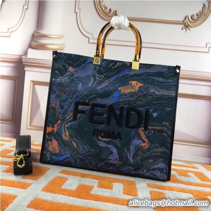 Famous Brand Fendi Tote Fabric Graffiti Print Shopping Bag 1676 Blue