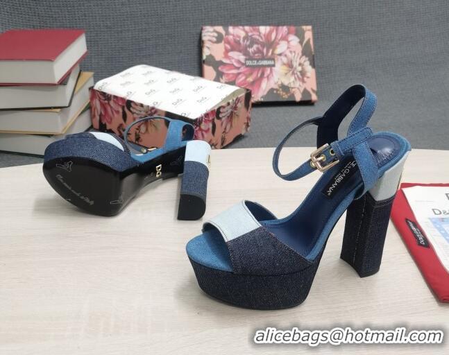 Low Price Dolce & Gabbana DG Patchwork Denim Platform Heel Sandals 15cm 0520114