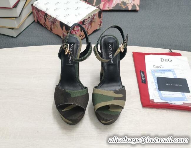 Good Quality Dolce & Gabbana DG Camouflage Fabric Platform Heel Sandals 15cm Green 0520115