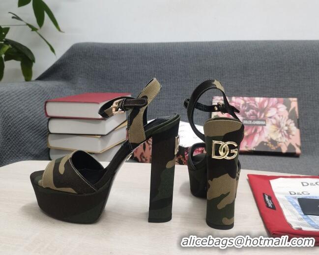 Good Quality Dolce & Gabbana DG Camouflage Fabric Platform Heel Sandals 15cm Green 0520115