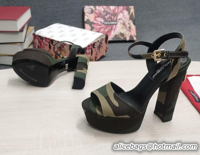 Good Quality Dolce & Gabbana DG Camouflage Fabric Platform Heel Sandals 15cm Green 0520115