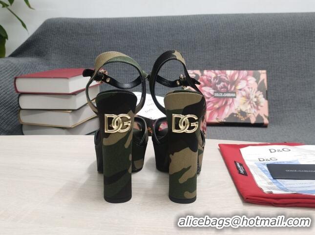 Good Quality Dolce & Gabbana DG Camouflage Fabric Platform Heel Sandals 15cm Green 0520115