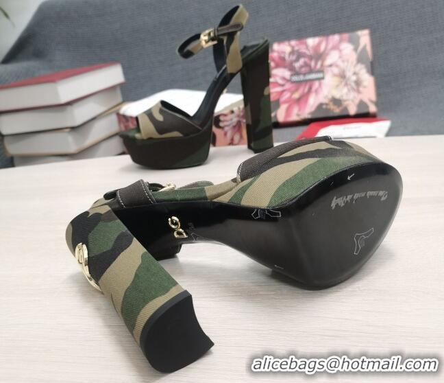 Good Quality Dolce & Gabbana DG Camouflage Fabric Platform Heel Sandals 15cm Green 0520115