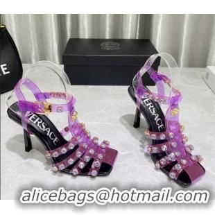 Grade Versace Crystal PVC High Heel Sandals 9.5cm Purple 2022 050703