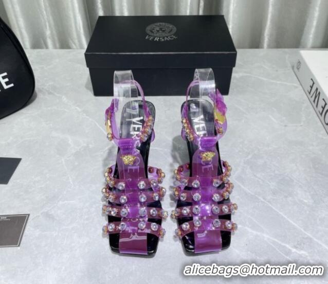 Grade Versace Crystal PVC High Heel Sandals 9.5cm Purple 2022 050703