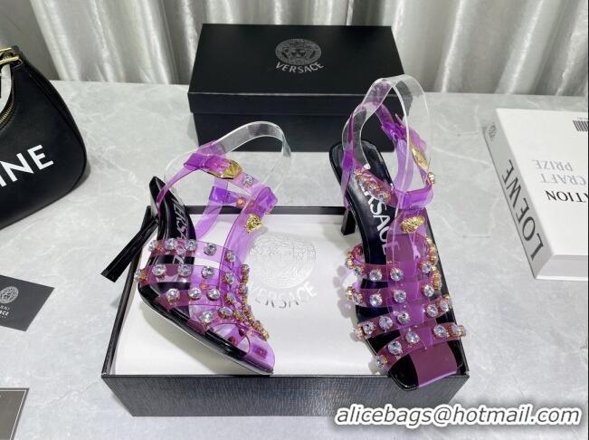 Grade Versace Crystal PVC High Heel Sandals 9.5cm Purple 2022 050703