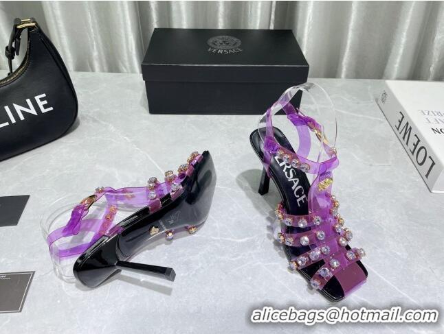 Grade Versace Crystal PVC High Heel Sandals 9.5cm Purple 2022 050703