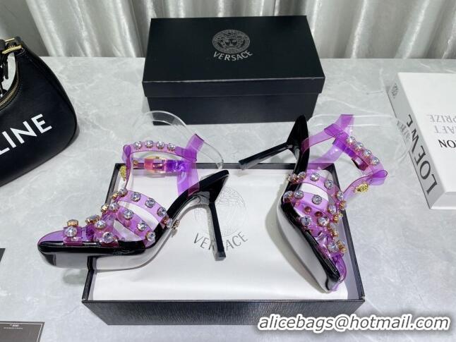 Grade Versace Crystal PVC High Heel Sandals 9.5cm Purple 2022 050703