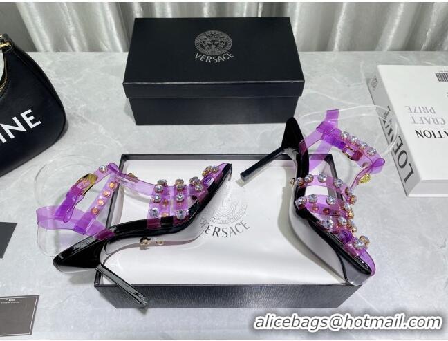 Grade Versace Crystal PVC High Heel Sandals 9.5cm Purple 2022 050703