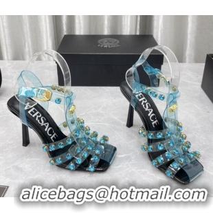 Crafted Versace Crystal PVC High Heel Sandals 9.5cm Blue 2022 050704