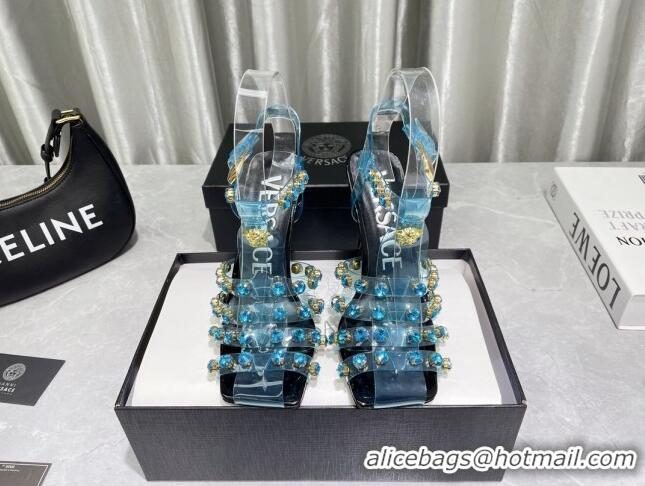 Crafted Versace Crystal PVC High Heel Sandals 9.5cm Blue 2022 050704