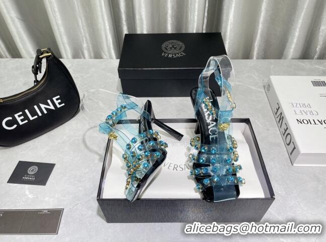 Crafted Versace Crystal PVC High Heel Sandals 9.5cm Blue 2022 050704