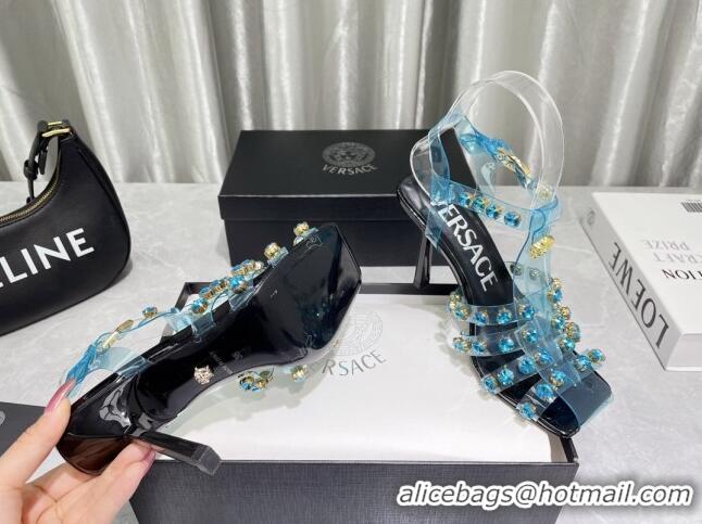 Crafted Versace Crystal PVC High Heel Sandals 9.5cm Blue 2022 050704