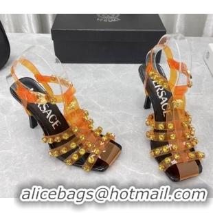 Fashion Versace Crystal PVC High Heel Sandals 9.5cm Orange 2022 050706