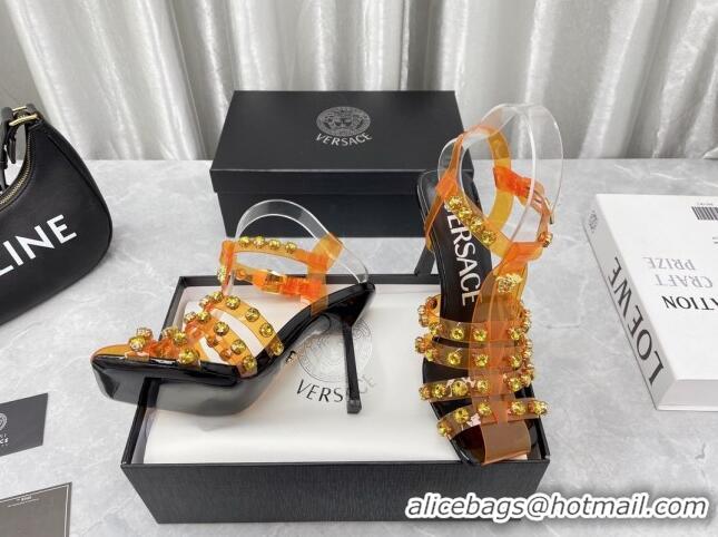 Fashion Versace Crystal PVC High Heel Sandals 9.5cm Orange 2022 050706