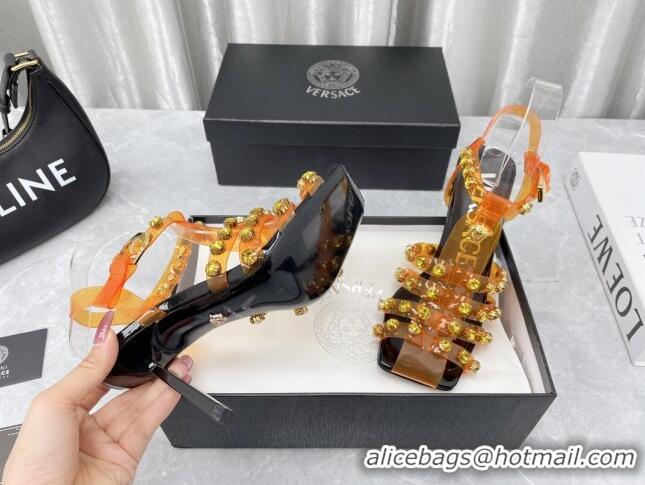 Fashion Versace Crystal PVC High Heel Sandals 9.5cm Orange 2022 050706