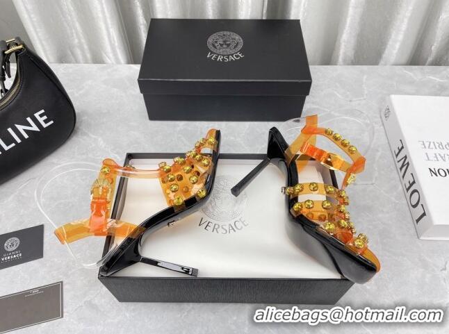 Fashion Versace Crystal PVC High Heel Sandals 9.5cm Orange 2022 050706