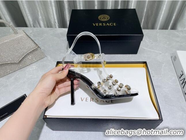 Best Grade Versace Crystal PVC High Heel Sandals 9.5cm White 2022 050707