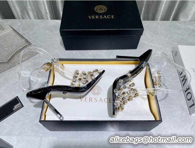 Best Grade Versace Crystal PVC High Heel Sandals 9.5cm White 2022 050707