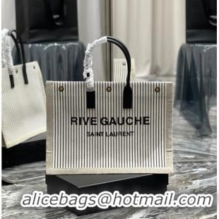 Famous Brand Yves Saint Laurent RIVE GAUCHE TOTE BAG IN LINEN AND SMOOTH LEATHER 499290