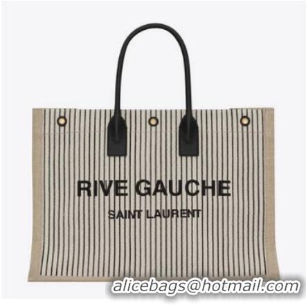 Famous Brand Yves Saint Laurent RIVE GAUCHE TOTE BAG IN LINEN AND SMOOTH LEATHER 499290