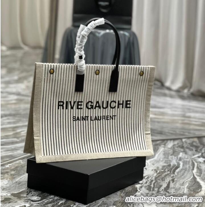 Famous Brand Yves Saint Laurent RIVE GAUCHE TOTE BAG IN LINEN AND SMOOTH LEATHER 499290