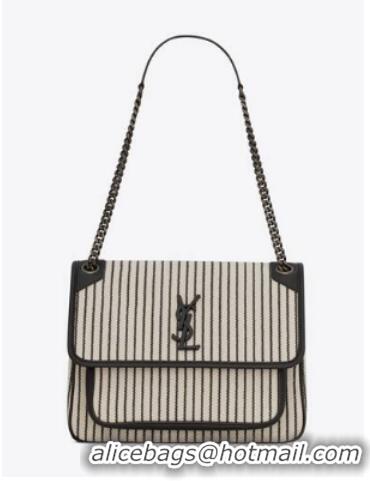 Promotional SAINT LAURENT NIKI MEDIUM CHAIN BAG IN CANVAS 633150 CREAM ET NOIR